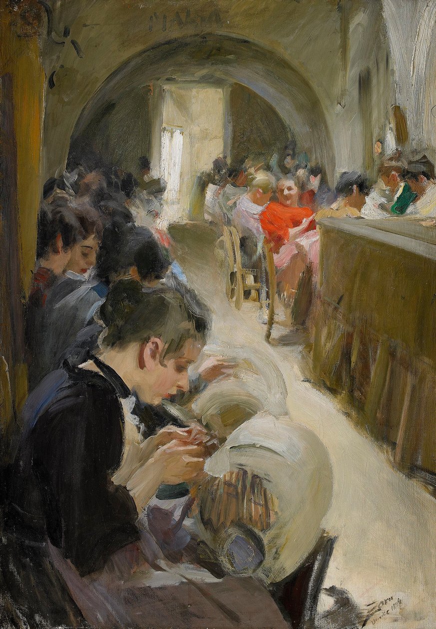 Csipkekészítés Velencében alkotó: Anders Leonard Zorn