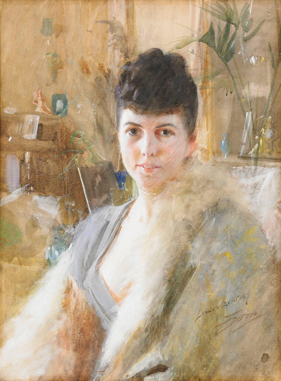 Hölgy prémes köpennyel alkotó: Anders Leonard Zorn