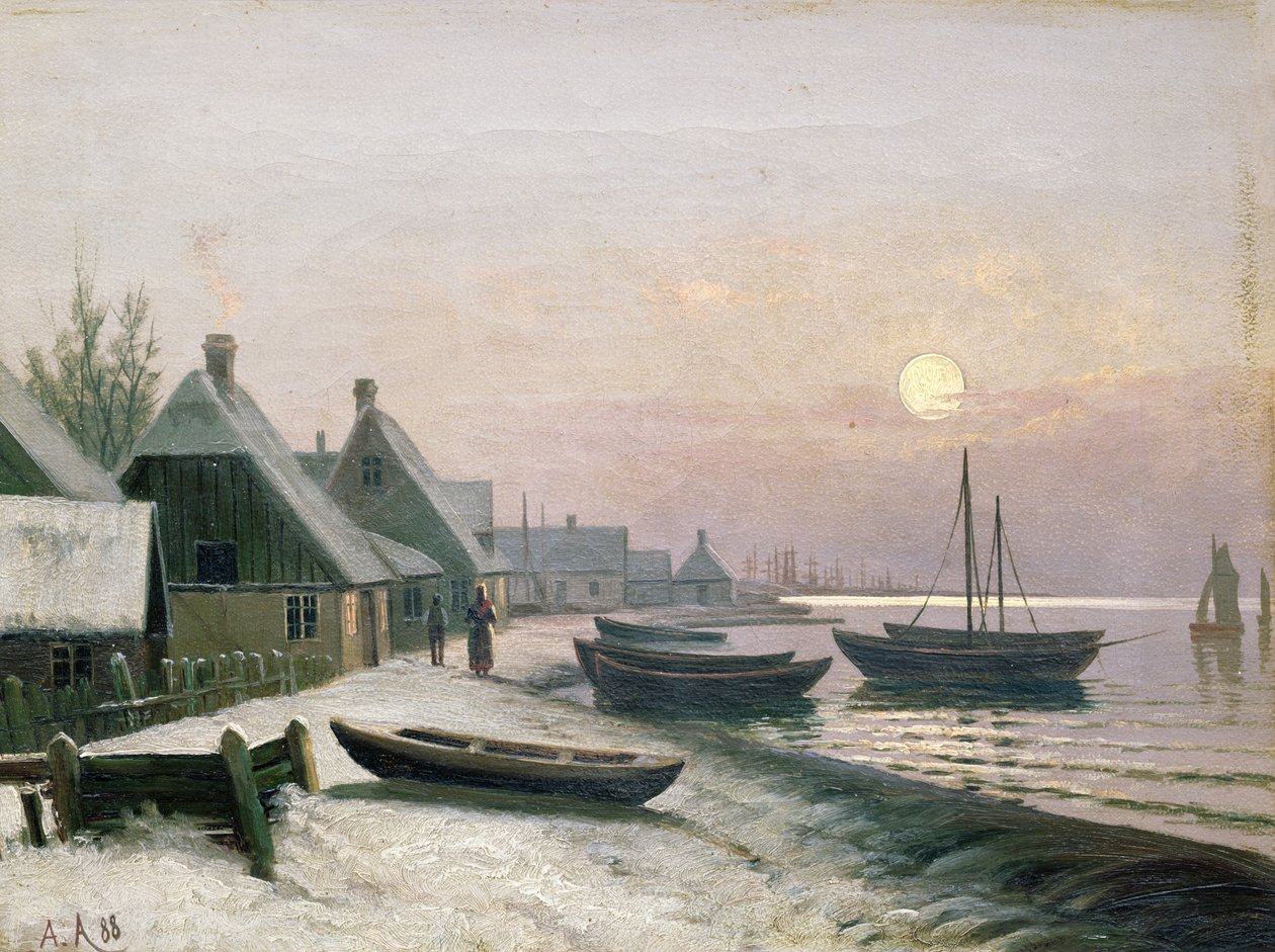 Horgászcsónakok a téli napfényben alkotó: Anders Andersen Lundby