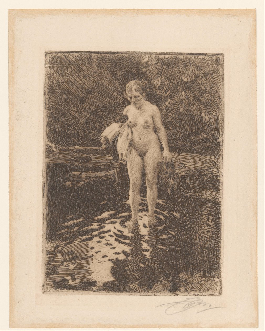 Fürdő nő A gázló - Vadstallet alkotó: Anders Leonard Zorn (signed by artist)