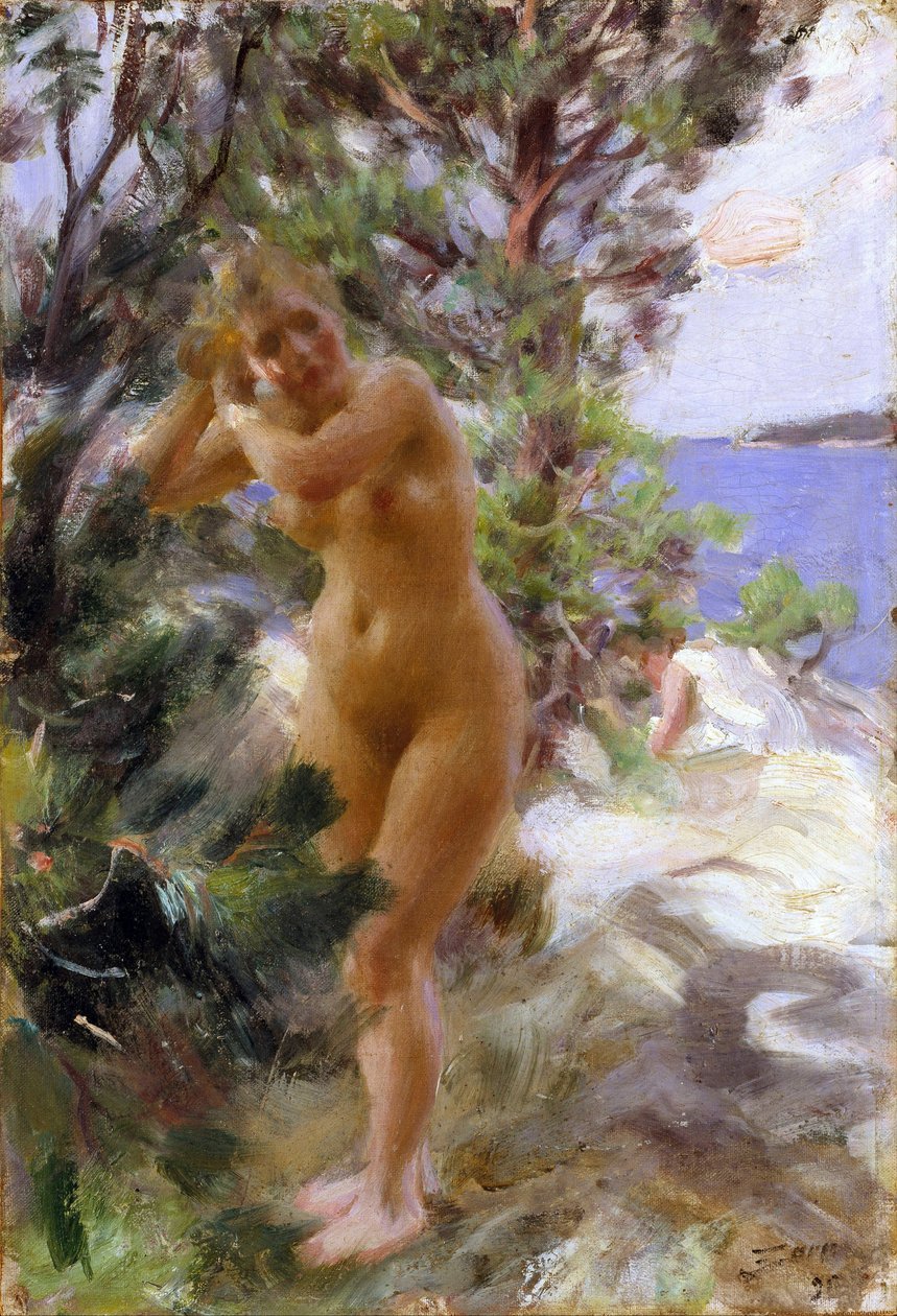 Apres le bain - Fürdő után - Zorn, Anders Leonard (1860-1920) - 1895 - Olaj, vászon - 53,5x36,5 - Nemzeti Múzeum Stockholm alkotó: Anders Leonard Zorn