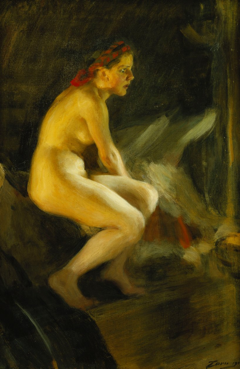 Az ágyon; Pa Sangkanten, 1910 alkotó: Anders Leonard Zorn