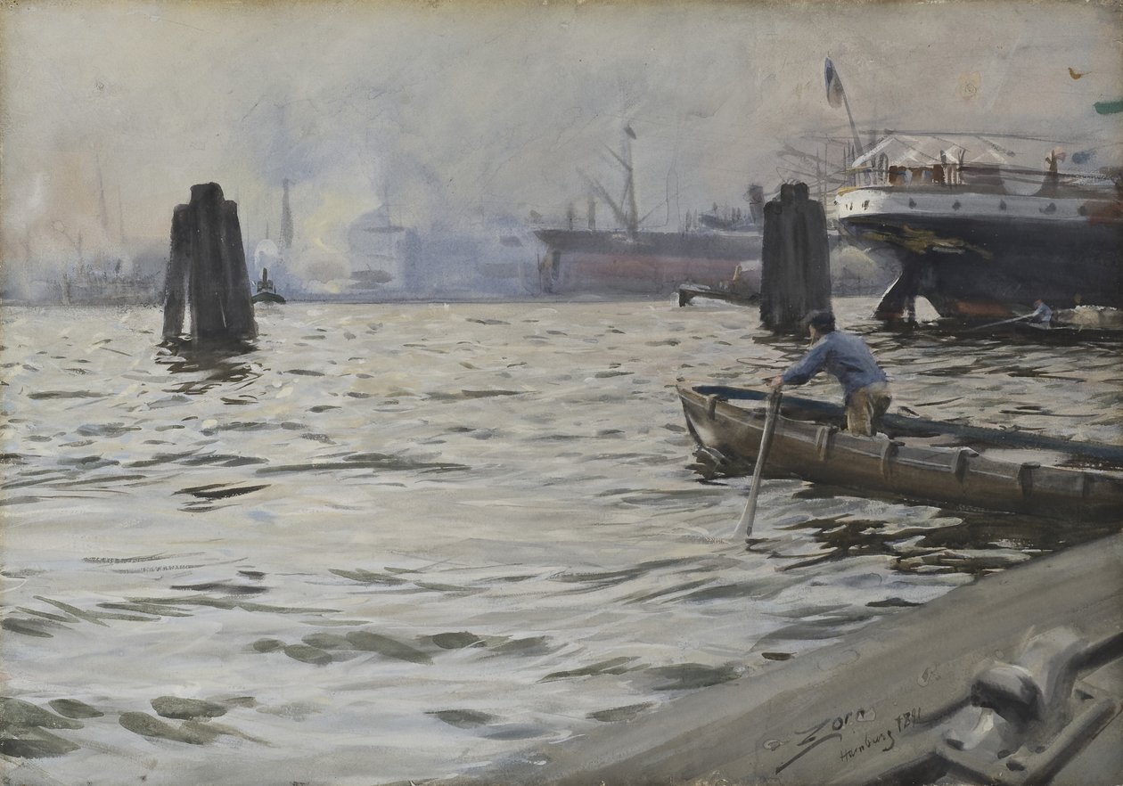 Hamburg kikötője, 1891 (wc papíron) alkotó: Anders Leonard Zorn