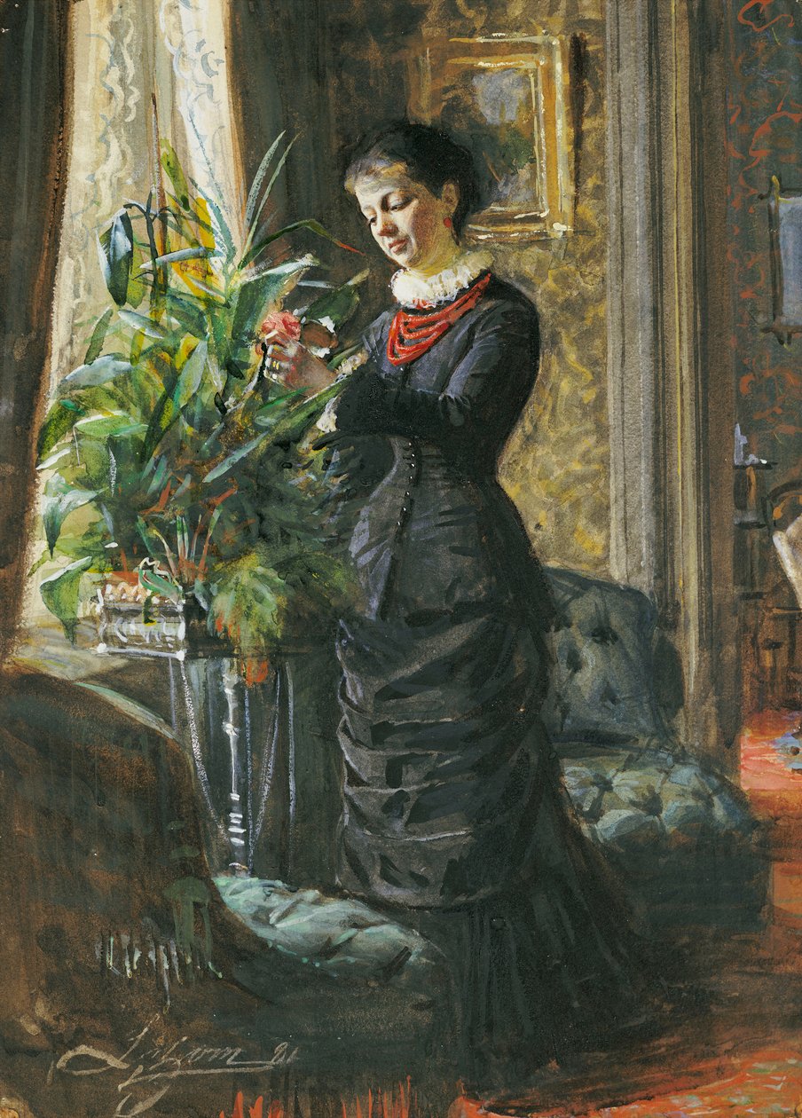 Fru Lisen Samson portréja (született: Hirsch, Virágok az ablaknál), 1881 alkotó: Anders Leonard Zorn