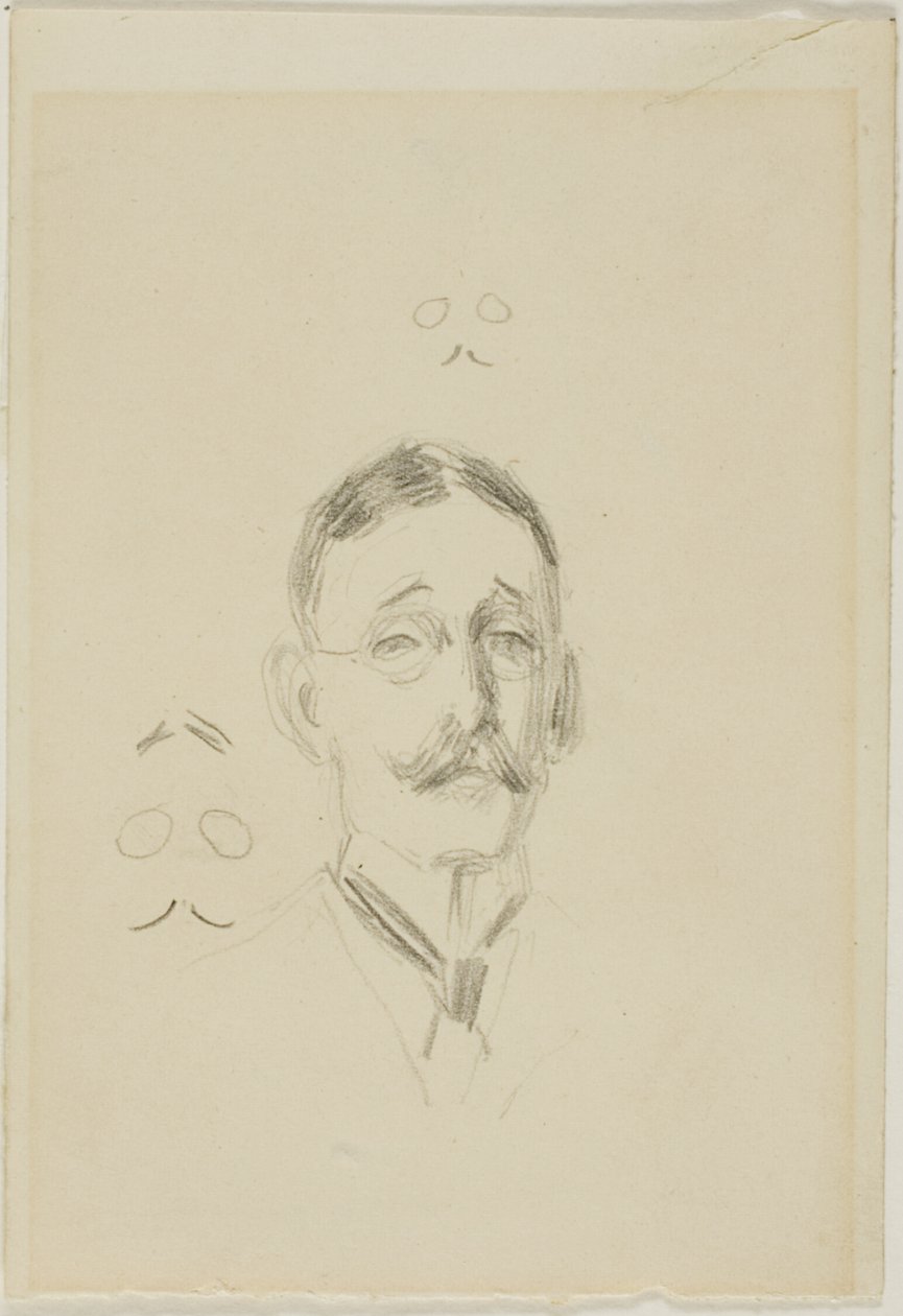 Egy szemüveges férfi feje két vázlattal alkotó: Anders Zorn