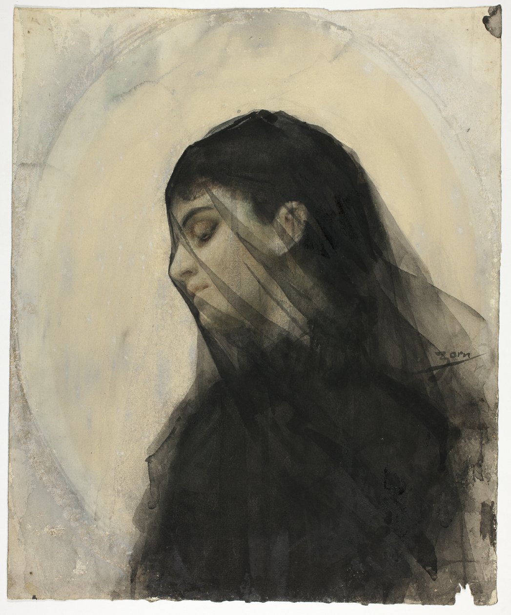 Egy fátyolos nő feje alkotó: Anders Zorn