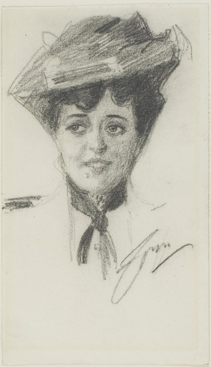 Egy kalapot viselő fiatal nő feje alkotó: Anders Leonard Zorn