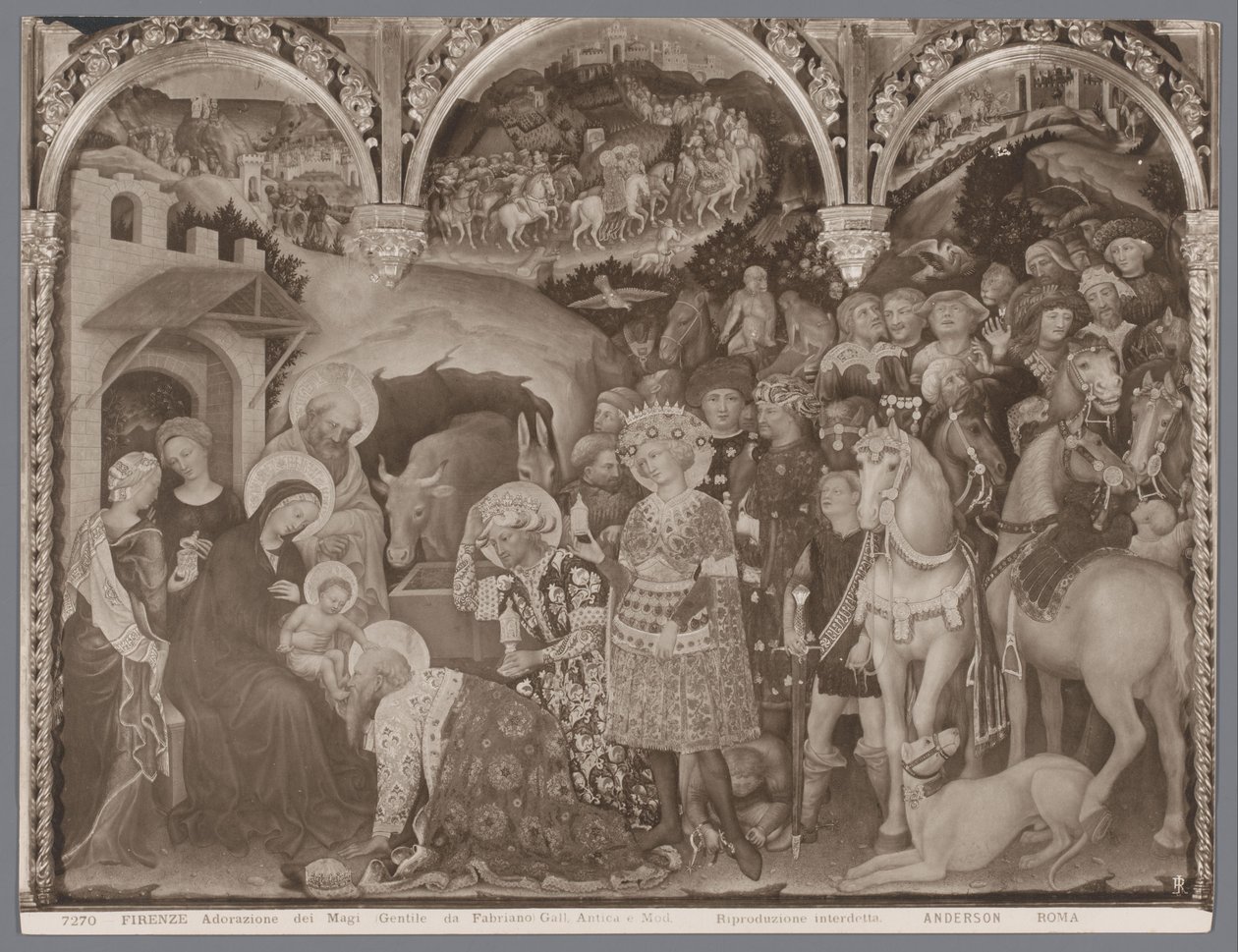 Gentile da Fabriano A mágusok imádása című festményének fényképreprodukciója Firenze, Adorazione dei Magi (Gentile da Fabriano) Gall. Antica e Mod. (cím a tárgyon) alkotó: Anderson (firma)