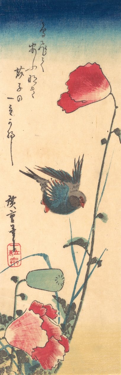 Egy kékmadár és pipacsok, 1832-34., 1832-34. alkotó: Ando Hiroshige