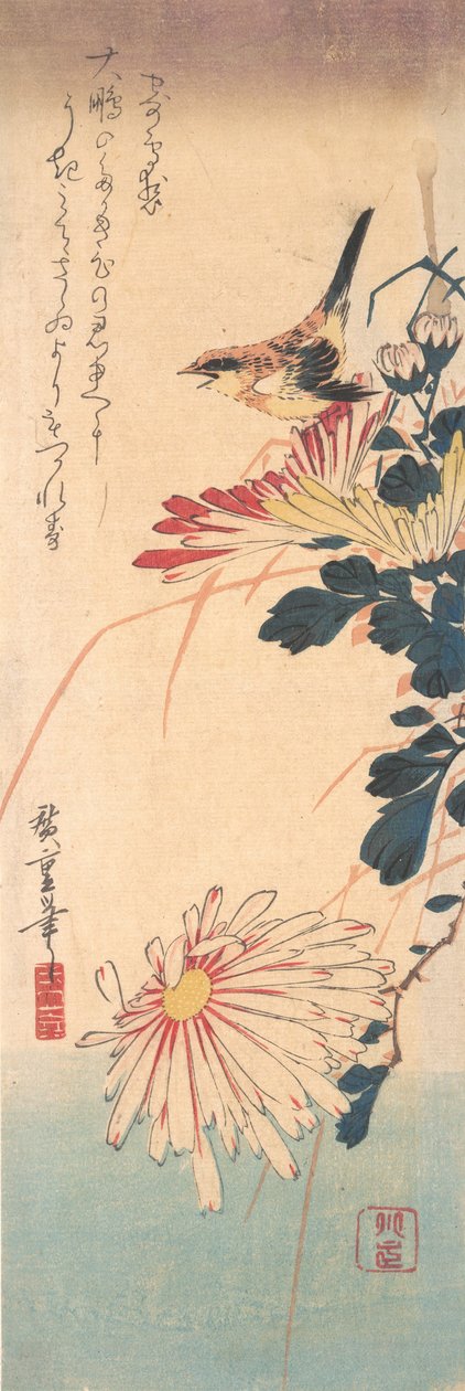 Egy wren és krizantém, kb. 1830., kb. 1830. alkotó: Ando Hiroshige