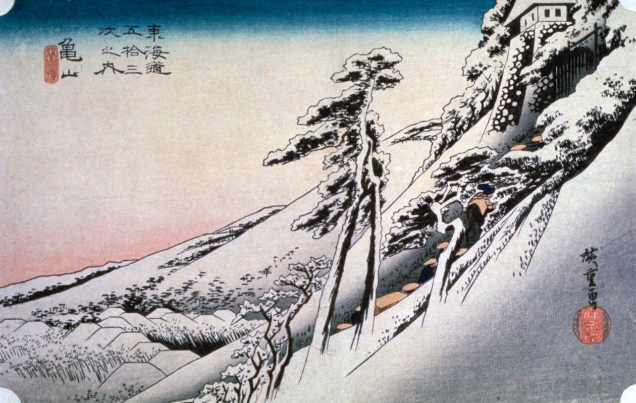 Tiszta idő hó után Kameyamában, Tokaido 53 állomásáról, 1832 alkotó: Ando Hiroshige