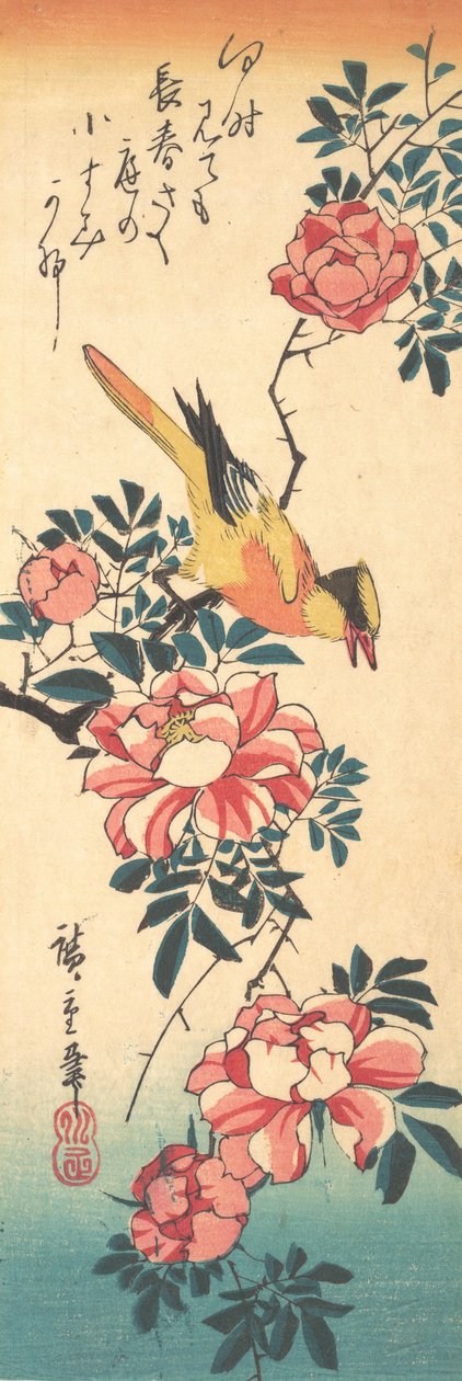 Keleti szürke béklyó és rózsa, 1830-as évek eleje, 1830-as évek eleje. alkotó: Ando Hiroshige