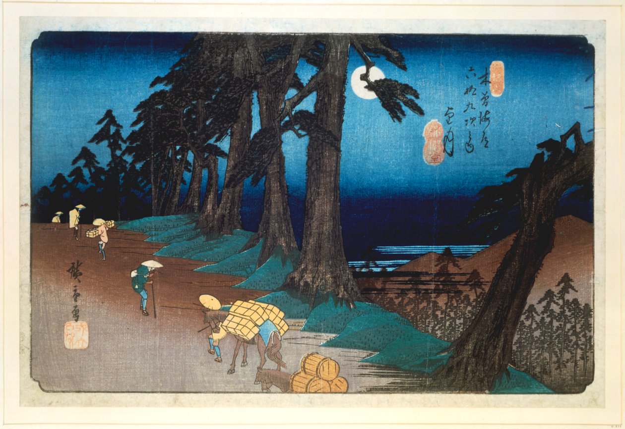 Telihold Mochizukiban, Kisokaido 69 állomásáról, 1832 alkotó: Ando Hiroshige