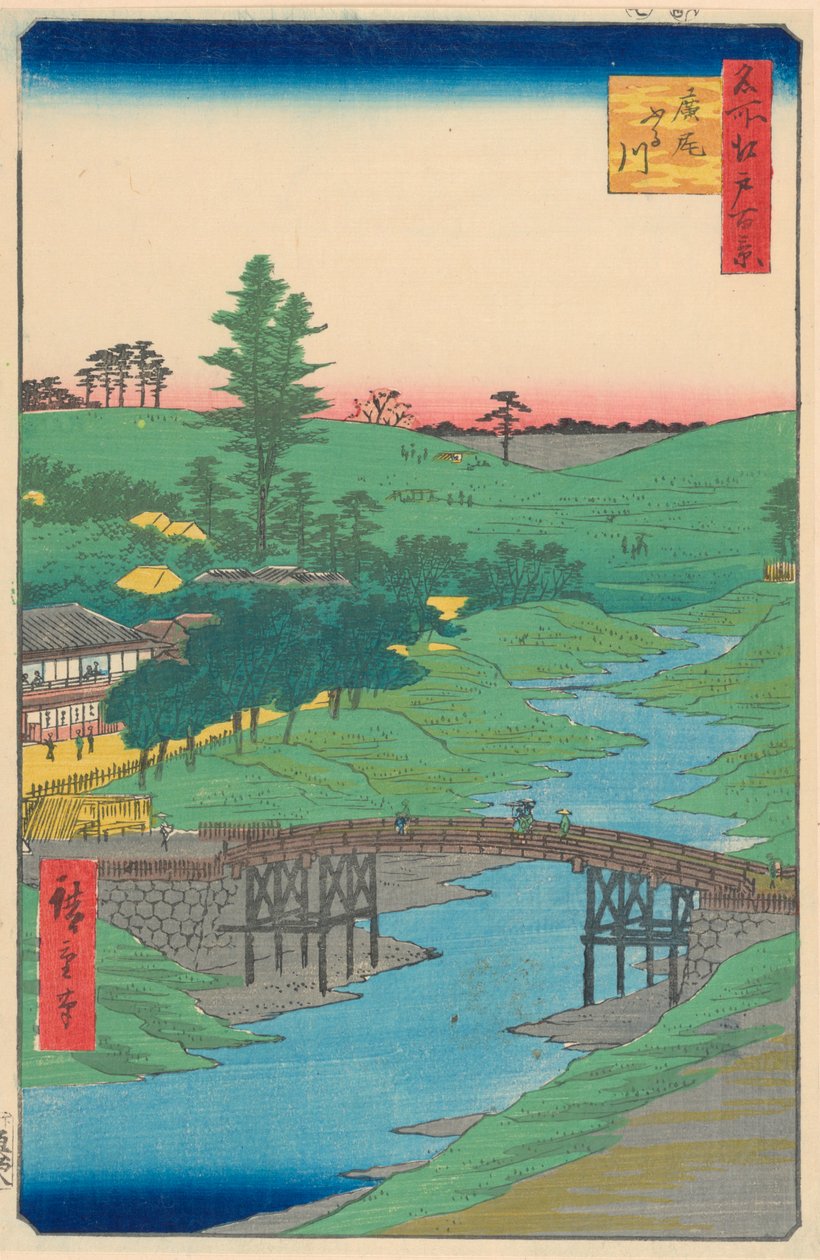 Furukawa folyó, Hiroo (Furukawa Hiroo) a Száz sorozatból Edo híres kilátásai alkotó: Ando Hiroshige