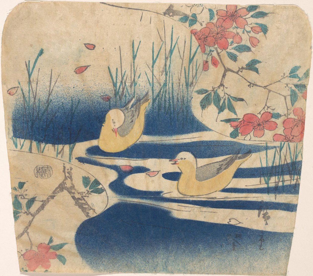 Csuklyás sirályok és cseresznyevirágok, valószínűleg 1850-62., valószínűleg 1850-62. alkotó: Ando Hiroshige