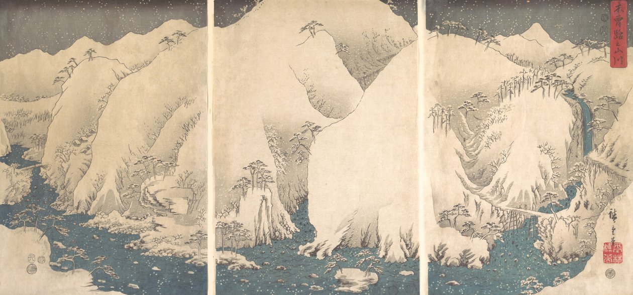 Kiso Gorge a hóban. alkotó: Ando Hiroshige