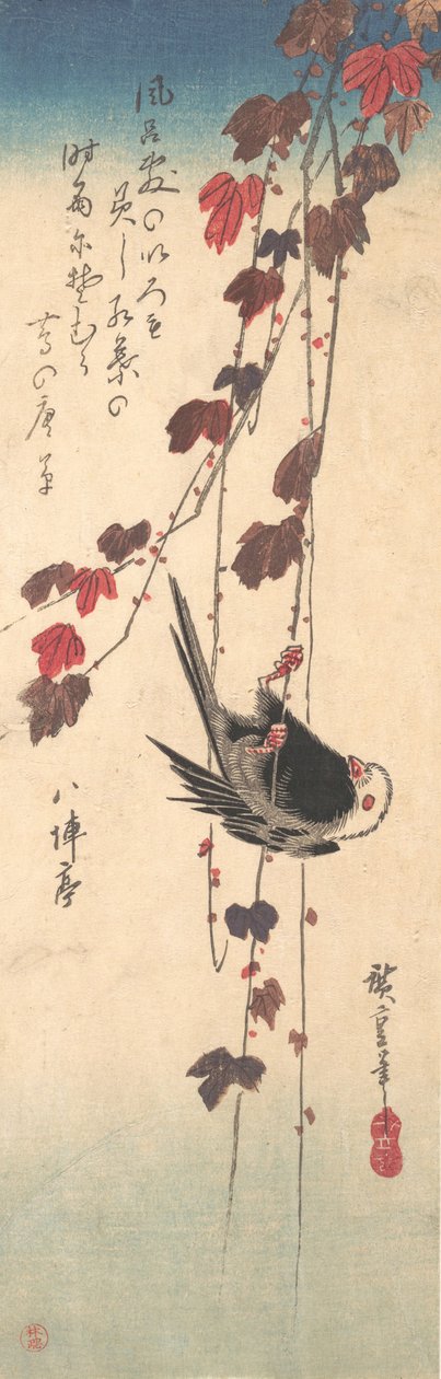 Hosszúfarkú cinege őszi borostyán, kb. 1835., kb. 1835. alkotó: Ando Hiroshige