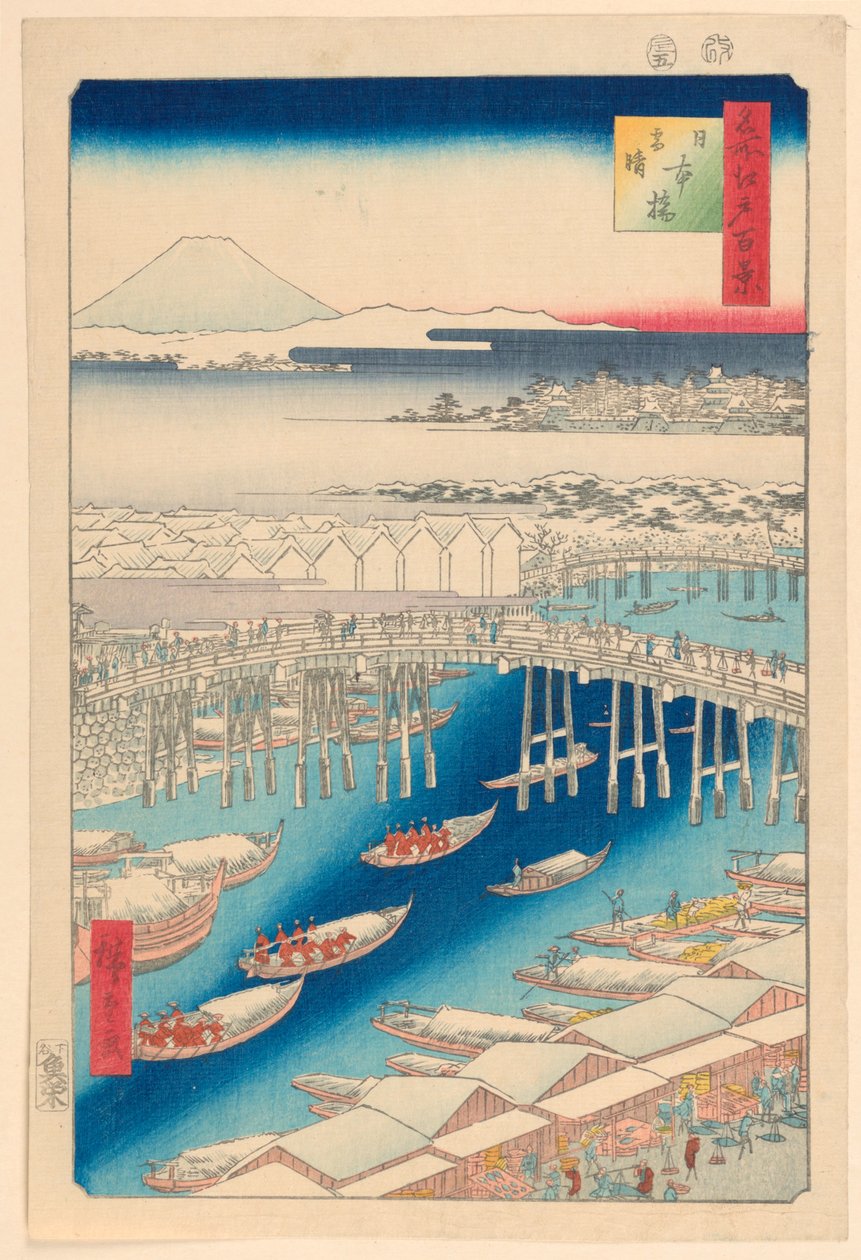 Nihonbashi, derült idő a bemutató után (Nihonbashi, euky-medve) a Száz sorozatból Edo híres kilátásai alkotó: Ando Hiroshige