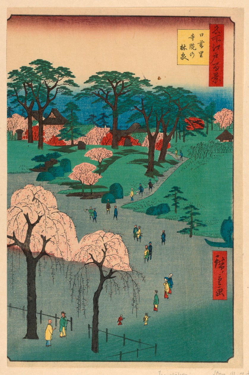 Nippori, Temple Gardens (Nippori, Jiin No Rinsen) A Száz sorozatból Edo híres kilátásai alkotó: Ando Hiroshige