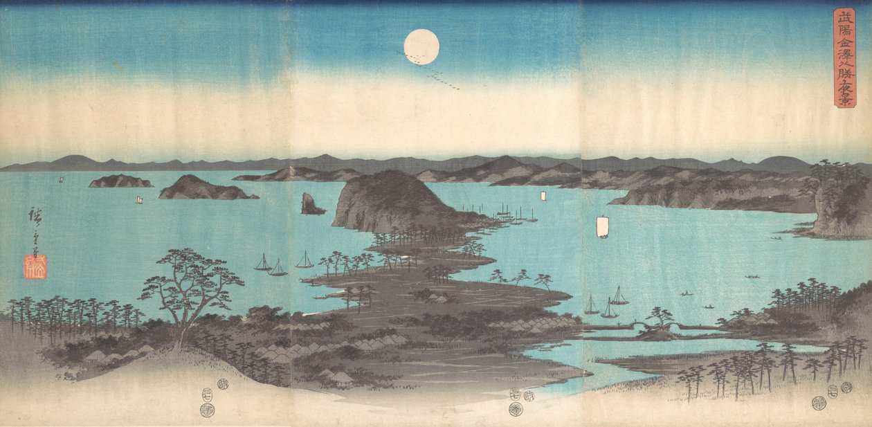 Panoráma Kanasawa nyolc nézetéről telihold alatt, 1857., 1857. alkotó: Ando Hiroshige