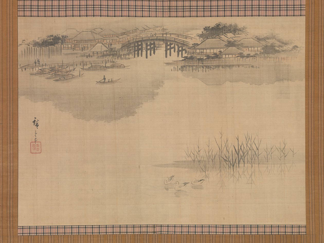 Az Imado-híd a Matsuchi-hegy lábánál, 19. század. alkotó: Ando Hiroshige