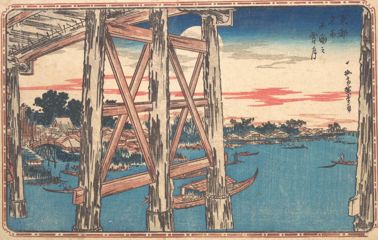 Alkonyat Hold a Ryogoku hídnál. alkotó: Ando Hiroshige