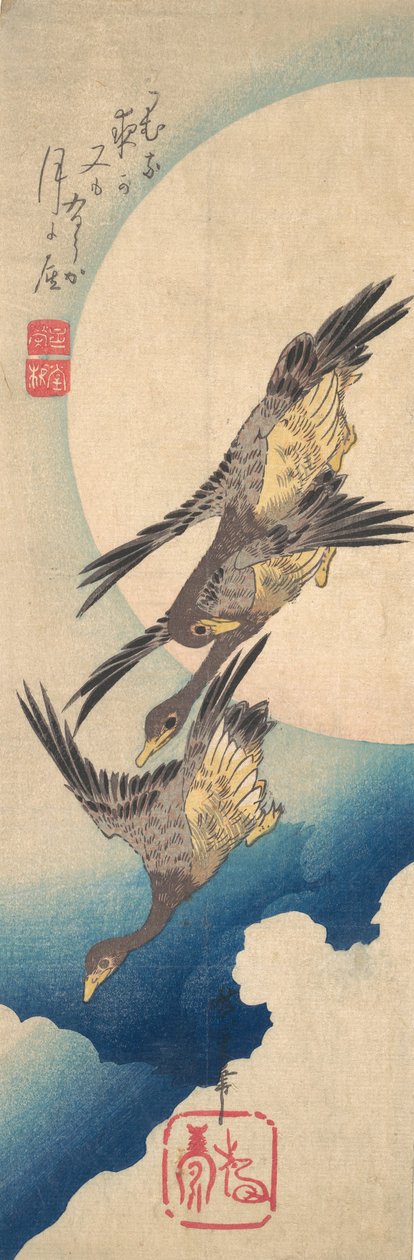 Telihold alatt repülő vadludak, kb. 1833., kb. 1833. alkotó: Ando Hiroshige