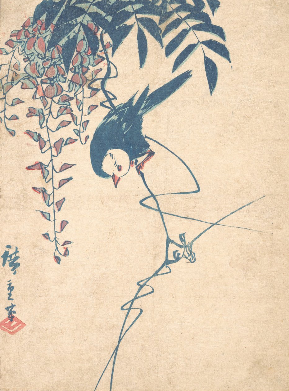 Wisteria és fehérfejű madár, kb. 1842., kb. 1842. alkotó: Ando Hiroshige