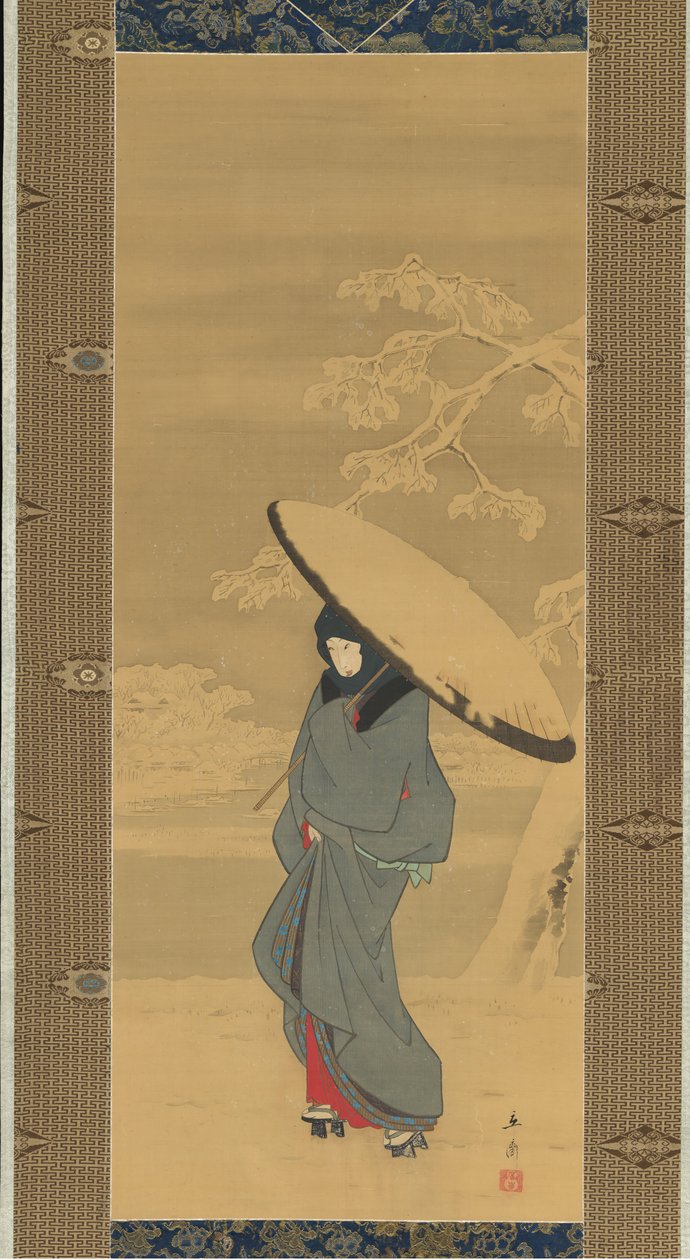 Nő sétál a hóban, 1840-es évek – 1850-es évek eleje. alkotó: Ando Hiroshige