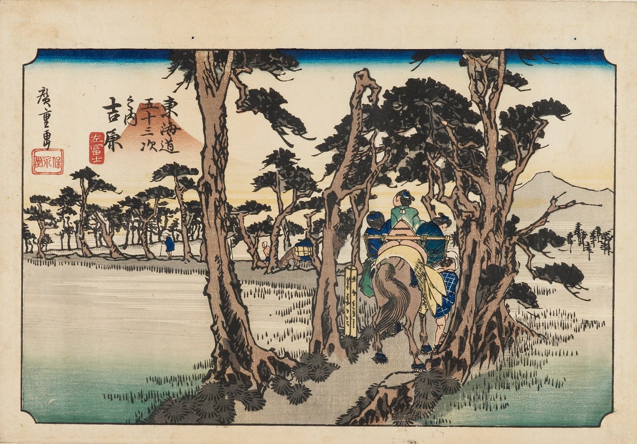 Oh DBock p Hayashi – Yoshiwara elhagyta a Fujit, a 19. vonal Tsury. alkotó: Ando Hiroshige