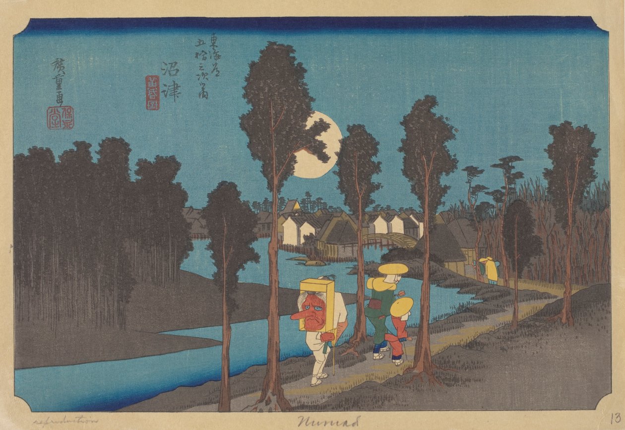 Numazu állomás (színes fatömb) alkotó: Ando or Utagawa (after) Hiroshige