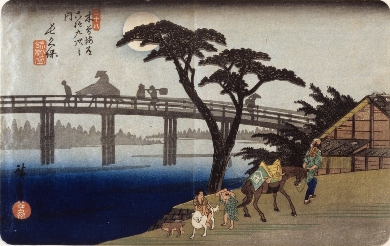 (Szürke sziluettek a hídon) alkotó: Ando or Utagawa Hiroshige
