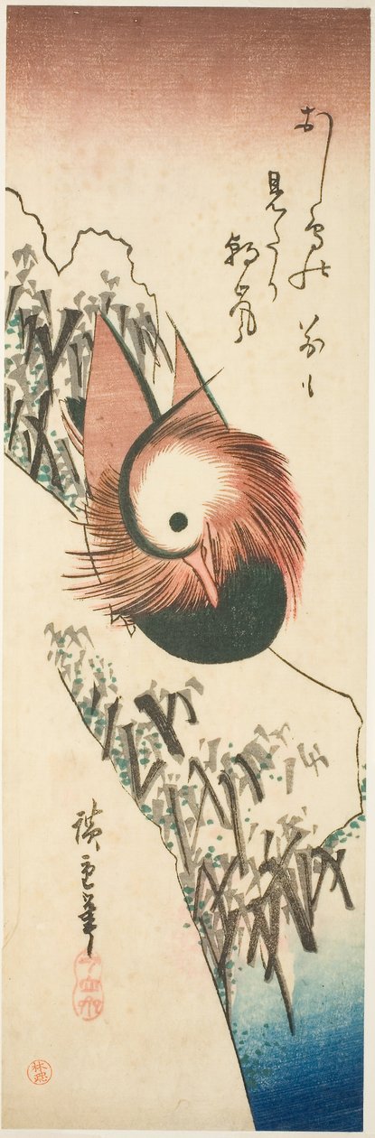 Mandarin kacsa a havas parton alkotó: Ando or Utagawa Hiroshige