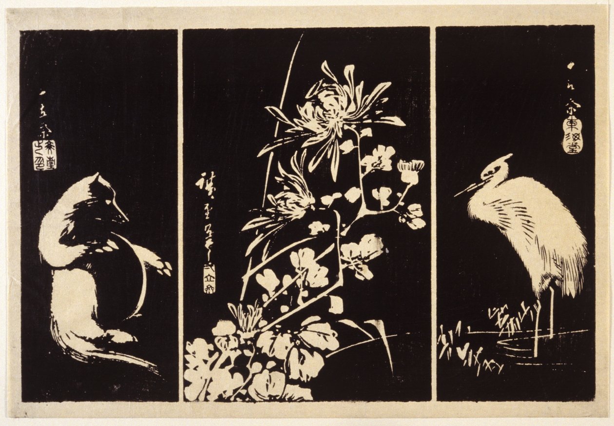Borz, Krizantém és Daru alkotó: Ando or Utagawa Hiroshige