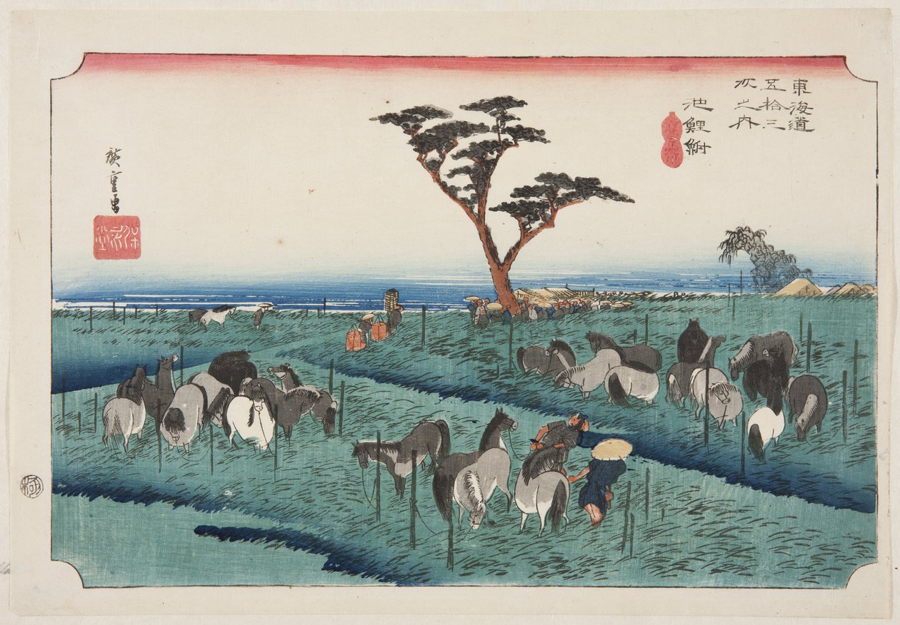 Chiry?: Kora nyári lóvásár (Chiry?, shuka uma ichi) (színes fatömbnyomat) alkotó: Ando or Utagawa Hiroshige