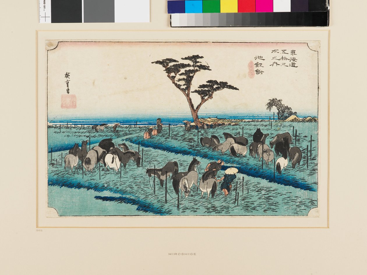 Chiryū: Chiryu: Nyár eleji lóvásár alkotó: Ando or Utagawa Hiroshige