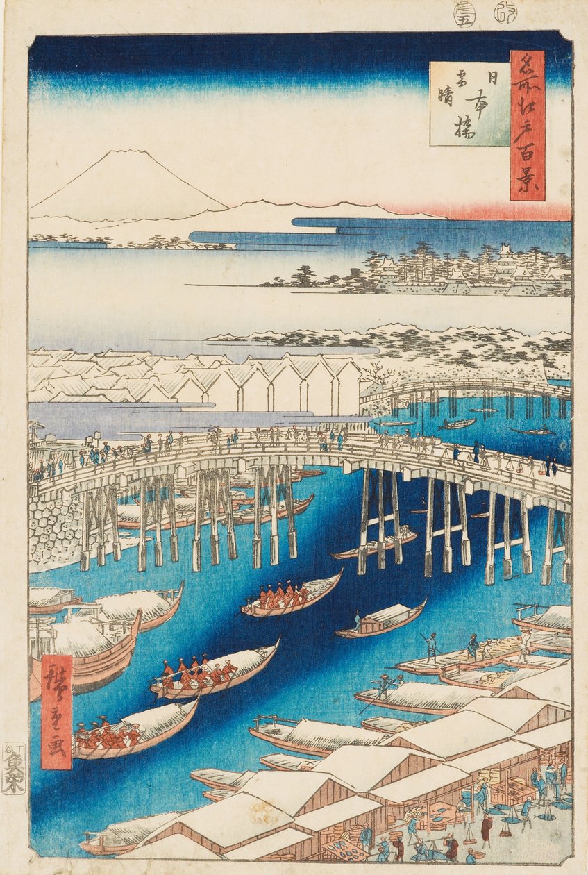 Tisztítás a hó után a Nihonbashi hídnál alkotó: Ando or Utagawa Hiroshige