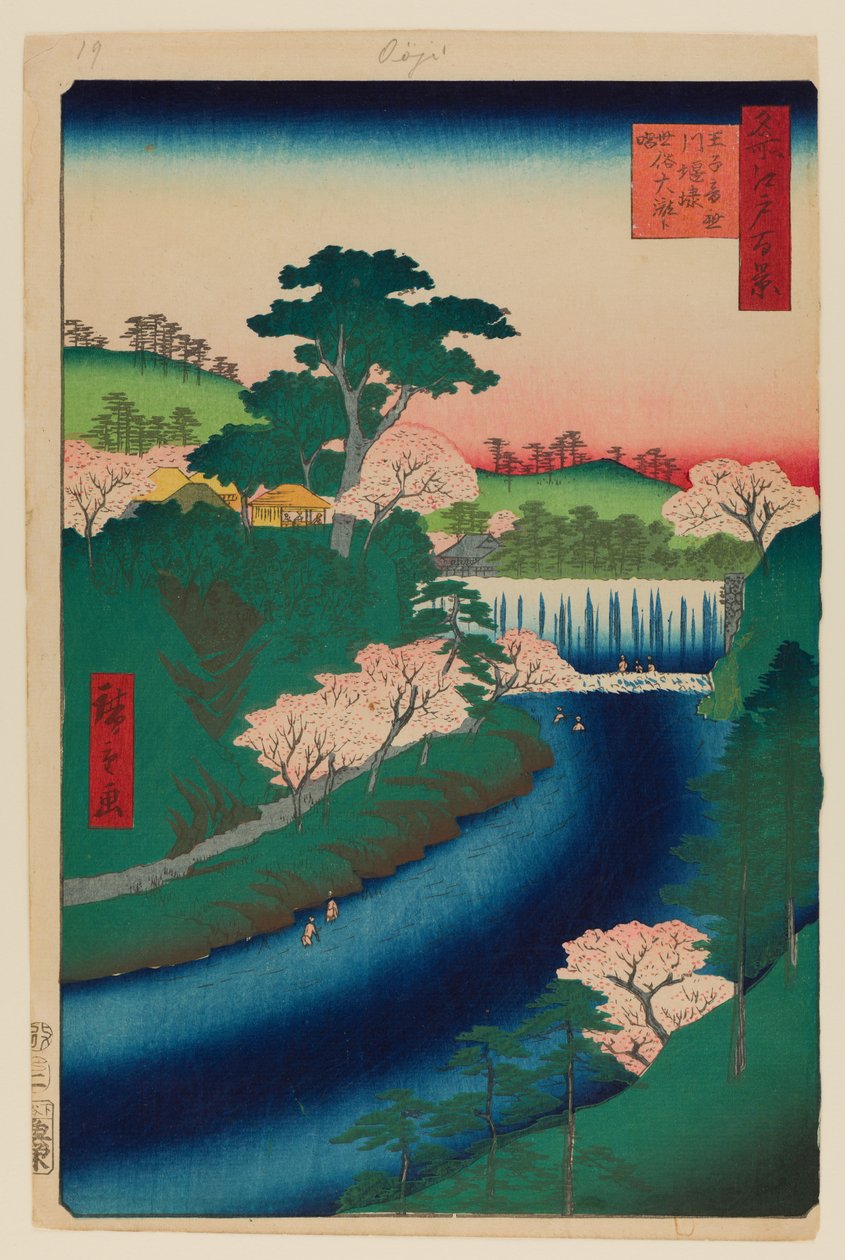 Gát az Otonashi folyónál, Ojinál alkotó: Ando or Utagawa Hiroshige