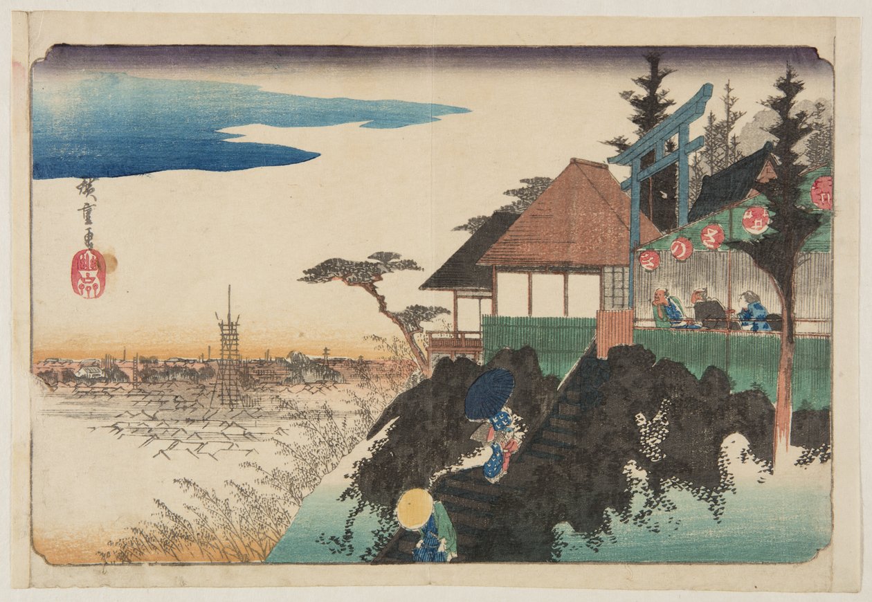 Keleti lejtő a Kanda My?jinn szentélynél (Kanda My?jin Higashizawa) (színes fatömbnyomat) alkotó: Ando or Utagawa Hiroshige