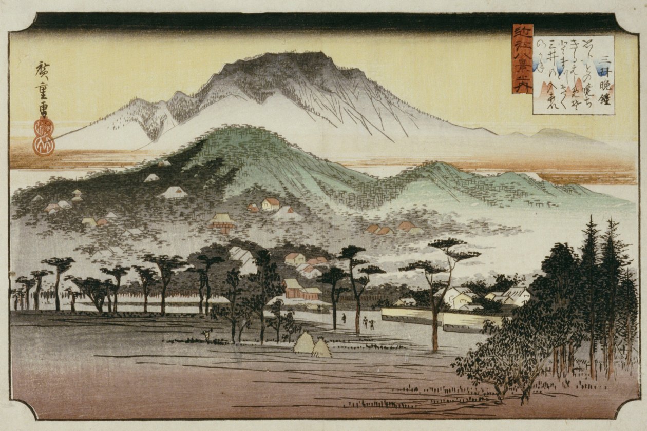 Esti harangszó a Mii templomban, a "Nyolc kilátás a Biwa-tóra" sorozatból alkotó: Ando or Utagawa Hiroshige