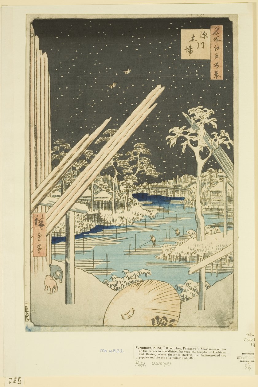 Fukagawa Lumberyards (Fukagawa Kiba) (színes fatömbnyomat) alkotó: Ando or Utagawa Hiroshige
