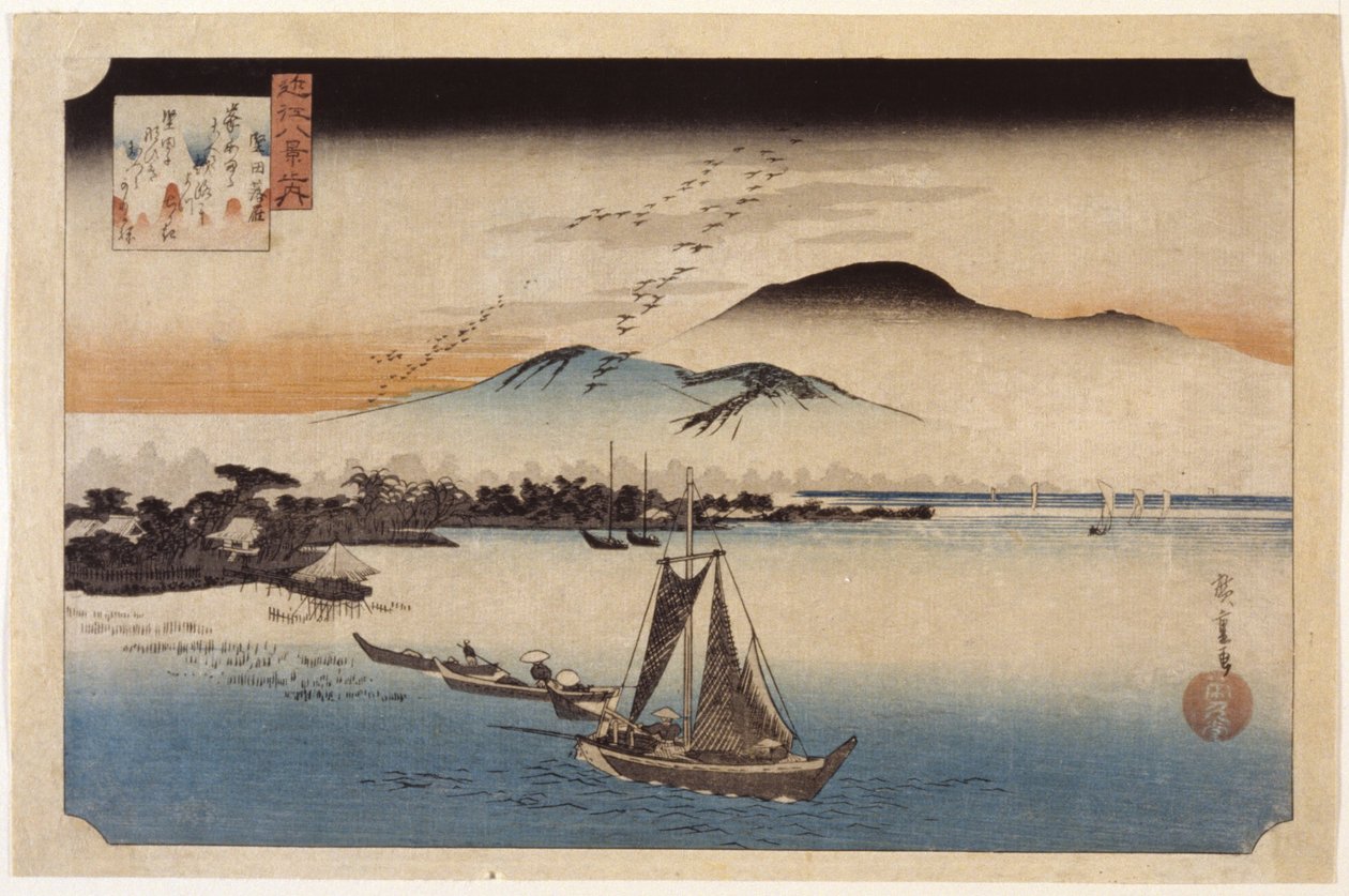 Geese Homing At Katata (színes fatömbnyomat) alkotó: Ando or Utagawa Hiroshige