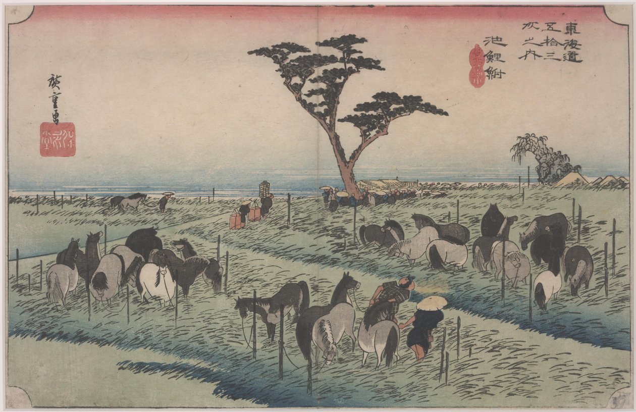 Lóvásár a nyár elején alkotó: Ando or Utagawa Hiroshige