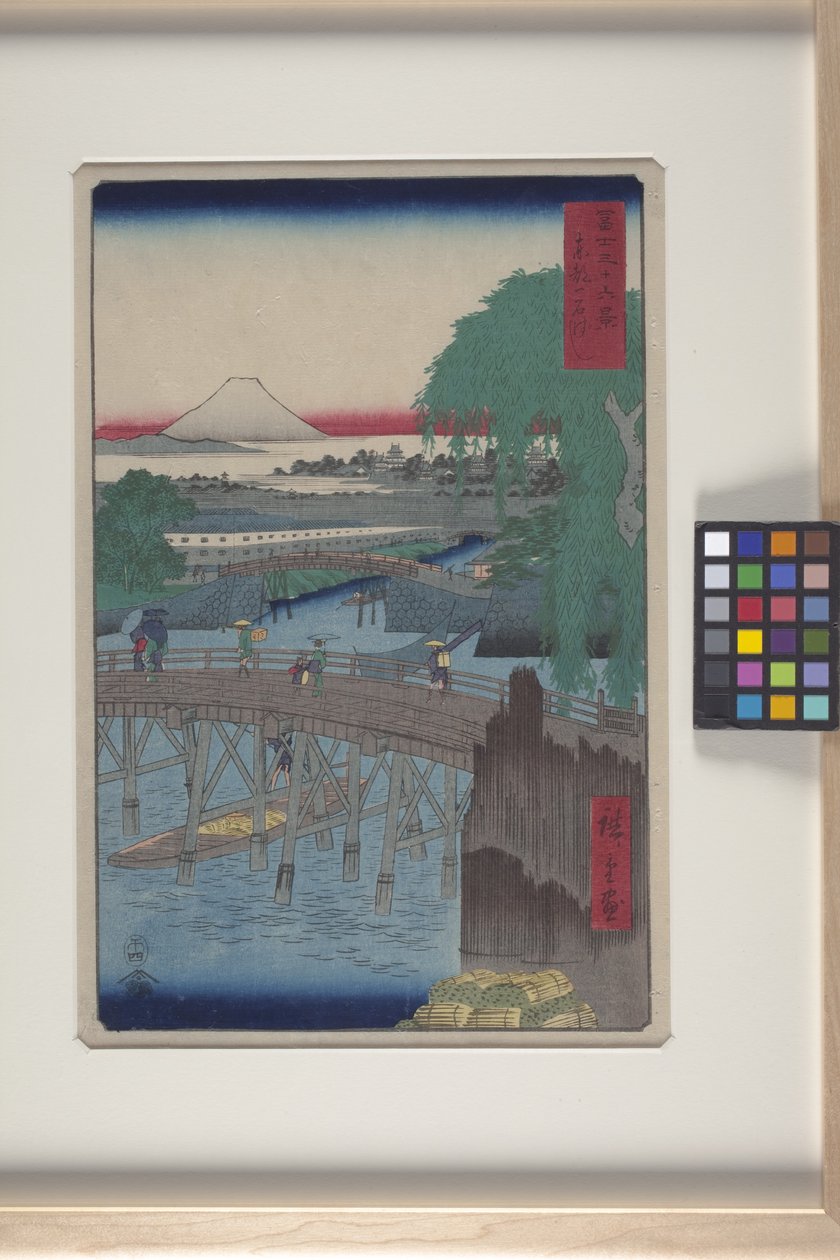 Ichikoku-híd a keleti fővárosban (T?to: Ichikoku Bashi) (színes fatömbnyomat) alkotó: Ando or Utagawa Hiroshige