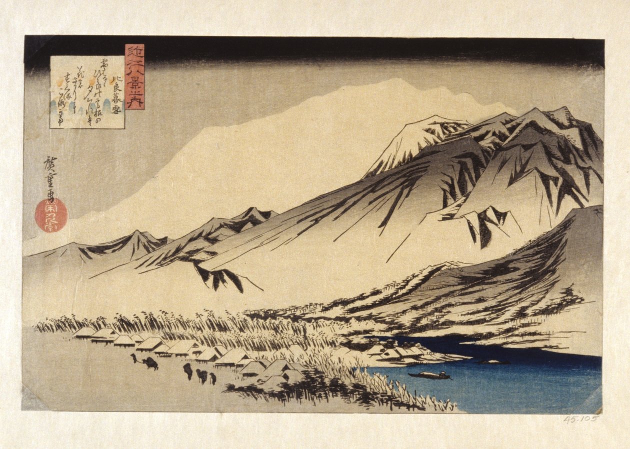 Hosszan tartó hó a Hira-hegyen (színes fatömbnyomat) alkotó: Ando or Utagawa Hiroshige