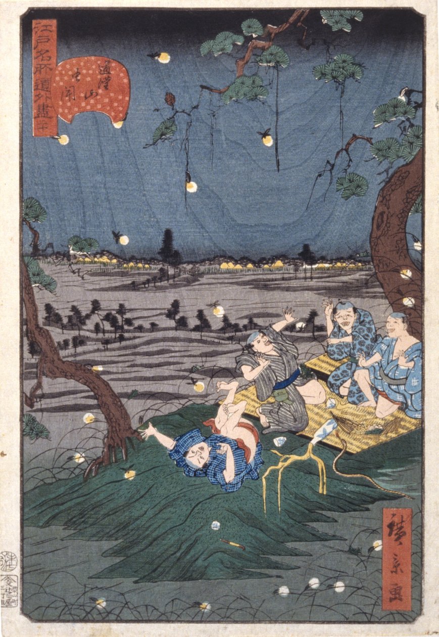 Tücskök hallgatása D?kanyamánál (20) (D?kanyama Mushikiki) (színes fatömbnyomat) alkotó: Ando or Utagawa Hiroshige