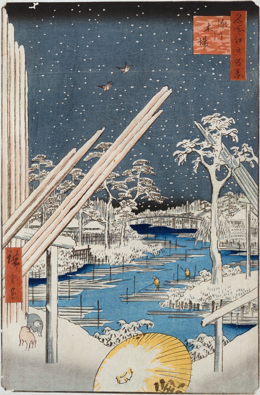 Fatelepek Fukagawában, a "Száz kilátás az Edo híres helyeiről" sorozatból alkotó: Ando or Utagawa Hiroshige