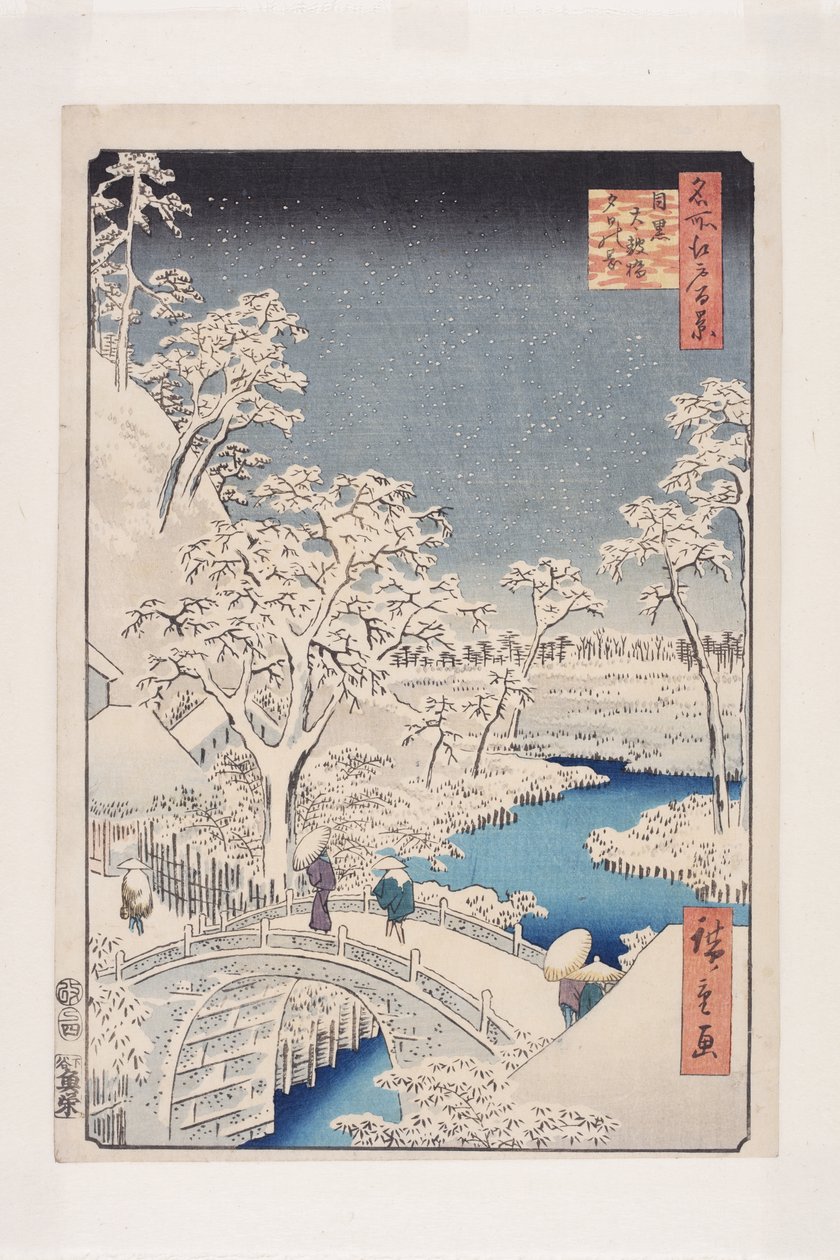 Meguro Dobhíd és Sunset Hill (Meguro Taikobashi Y?hinooka) (színes fatömbnyomat) alkotó: Ando or Utagawa Hiroshige