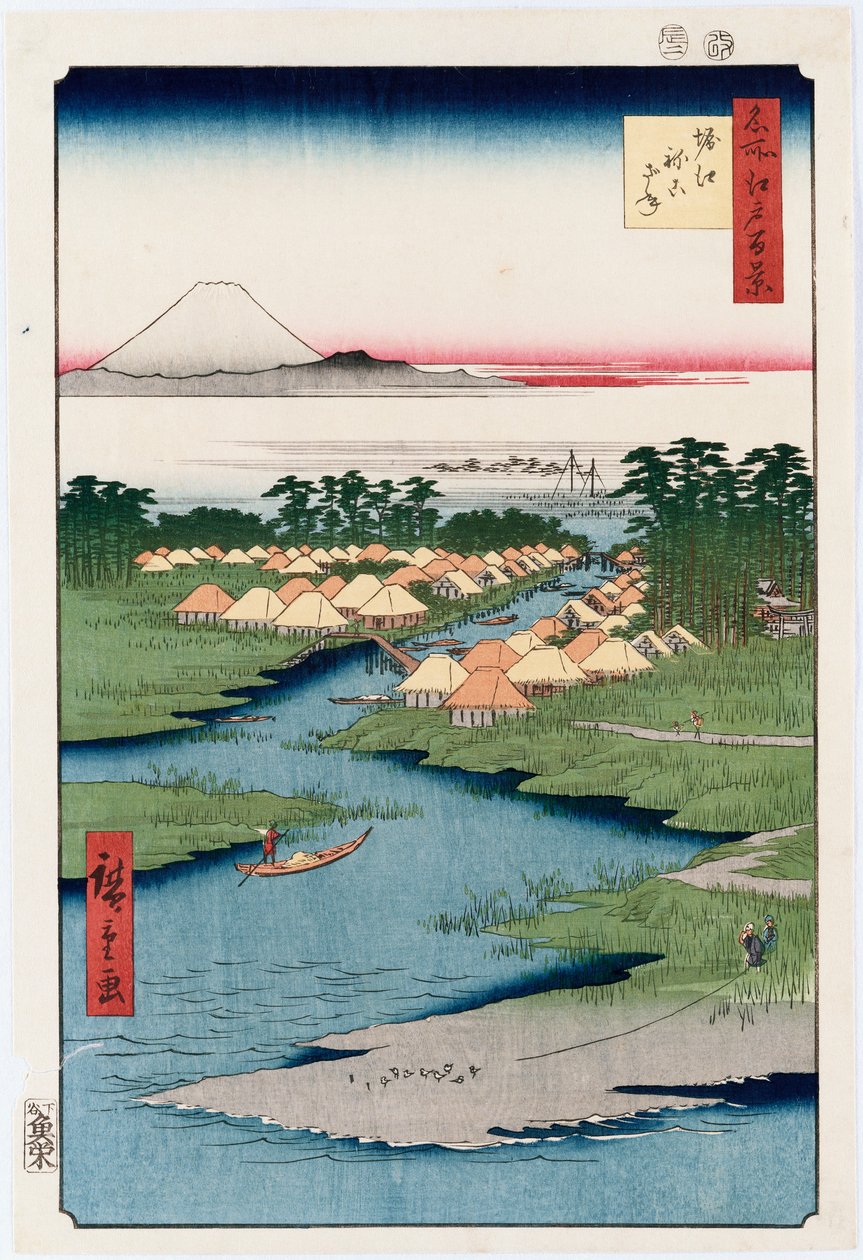 Nekozane at Horikiri", a "Száz kilátás az Edo híres helyeiről" sorozatból alkotó: Ando or Utagawa Hiroshige