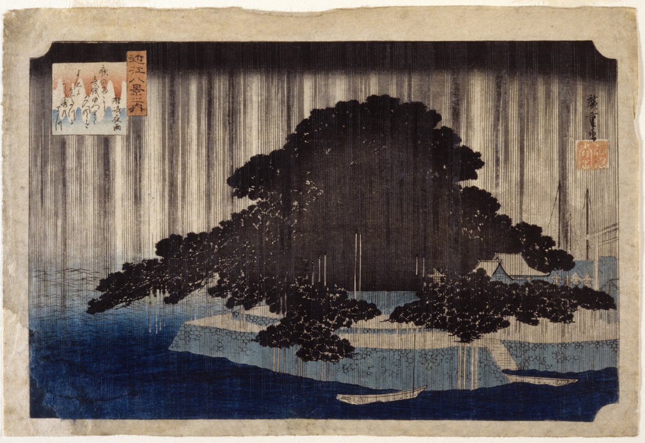 Night Rain At Karasaki (színes fatömbnyomat) alkotó: Ando or Utagawa Hiroshige